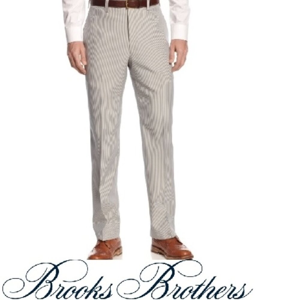 Men's $350 Brooks Brothers Beige/White Seersucker Pants Slacks 34